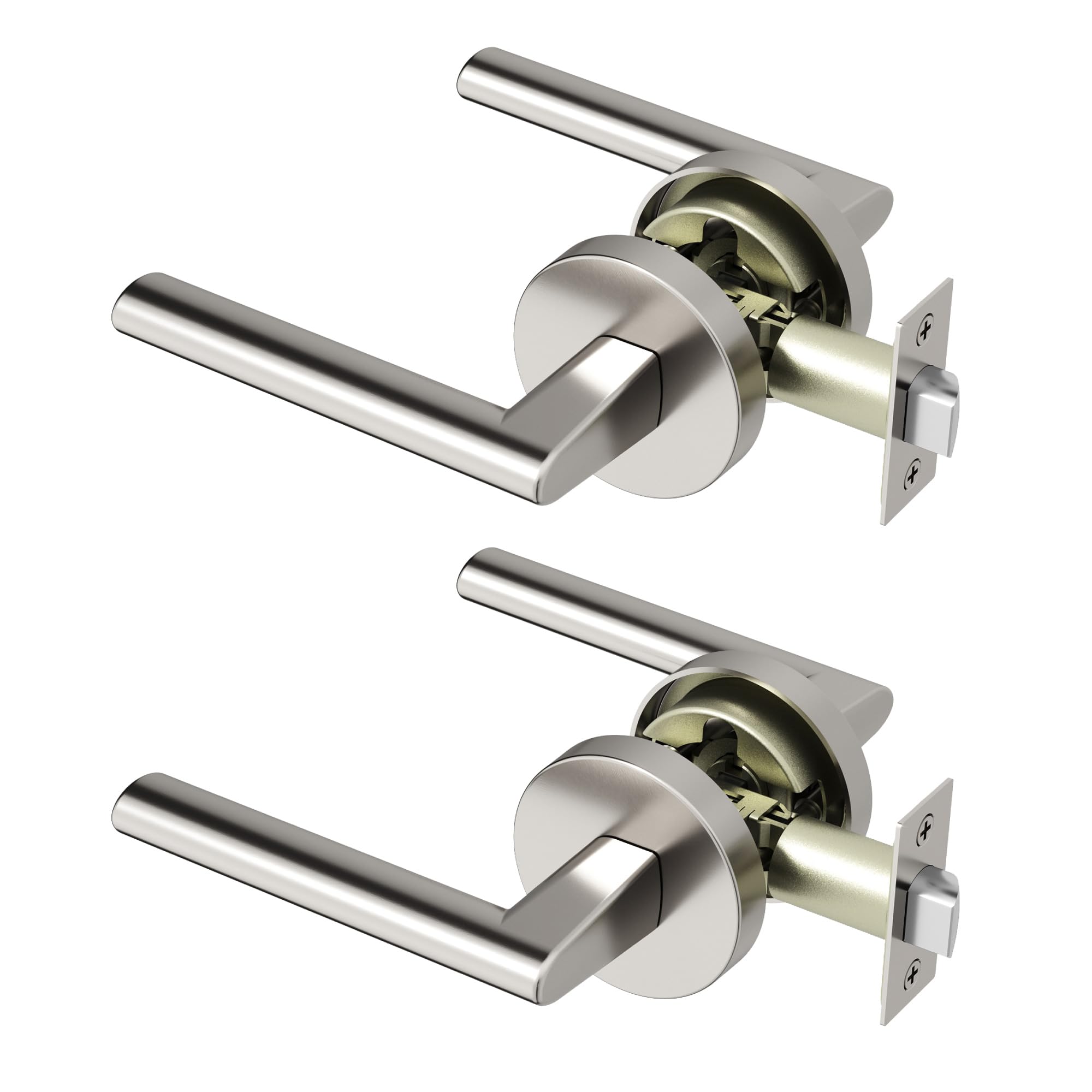 Poignée de porte réversible Okun Brio en nickel brossé pour salle de bain