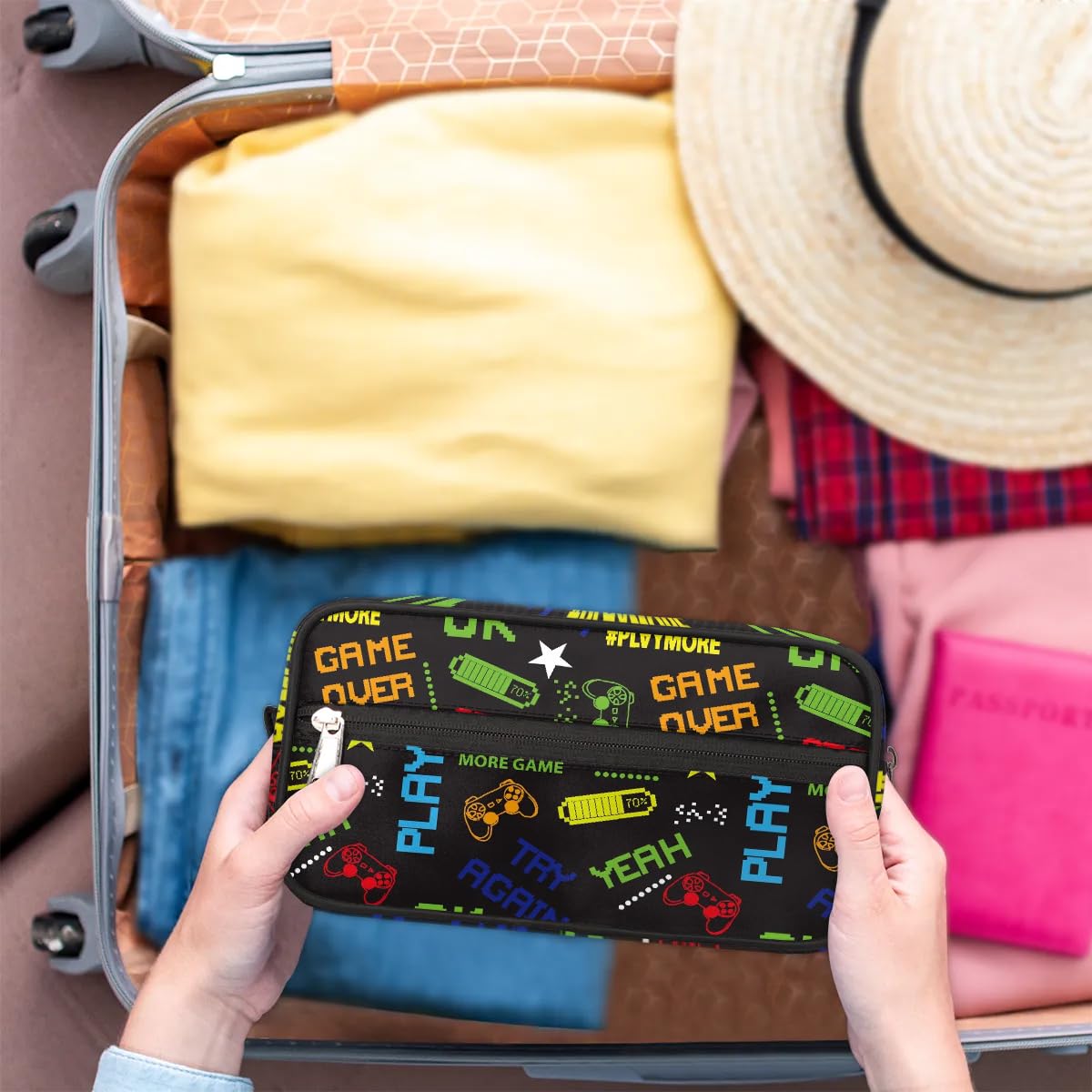 Neceser de viaje para niños y niños, kit impermeable para colgar para hombres, bolsa de afeitado con gran capacidad para viajes, deportes, ducha, Gamepad Gamer, Gamepad Gamer