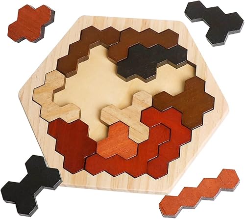 Rompecabezas hexagonal de madera para niños y adultos, bloque de patrón de forma colorida Tangram Brain Teaser juguete geometría lógica IQ juego