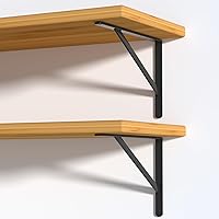 Vista 3 de Paquete de 32 soportes de estante resistentes negros de 16 pulgadas de largo x 10 pulgadas de alto con tornillos, soportes de estante de metal