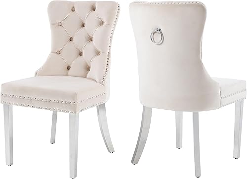 Miniatura 45 de Nikki Collection - Juego de 6 sillas de comedor de terciopelo con patas de madera y anillo de tracción, sillas laterales de lujo con ribete de Negro