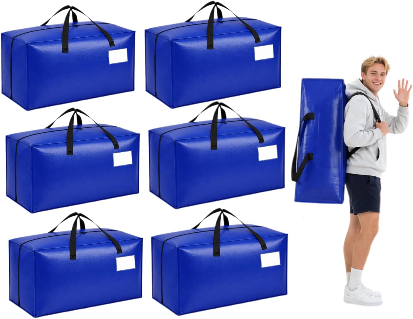 8 Pack Reusable Moving Bags Heavy Duty Backpack Straps Big Plastic Storage Totes for Camping Travel Home RV Woven Foldable Luggags Moving Bags for College Student Dorm Room Essentials 93 L 25 Gallons