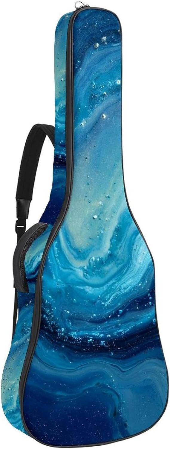 Acoustic Guitar Gig Bag 10mm Thick Padding, Soft Waterproof Guitar Case with Adjustable Backpack Straps for 40-42 Inch Guitar, Navy Blue Checkered Pattern with Snowflake