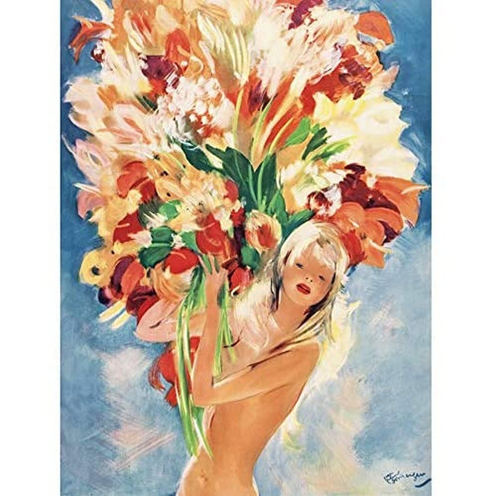 Domergue Monte-Carlo Monaco Flower Girl Advert Unframed Wall Art Print Poster Home Decor Premium