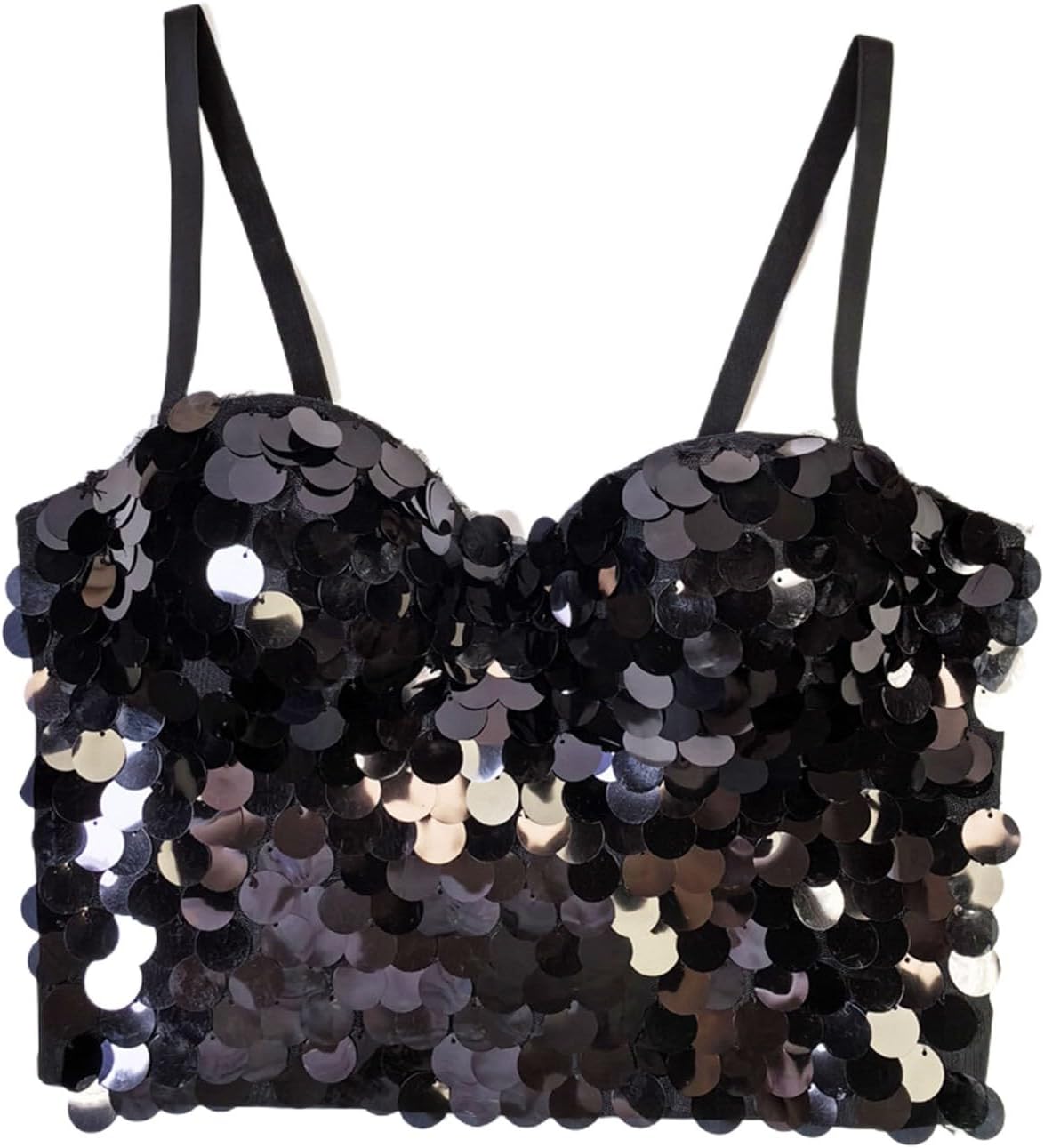 Women's Sequin Glitter Corset Bustier Camisoles Sexy Spaghetti Strap Sleeveless Crop Cami Top Club Party Coin Bras