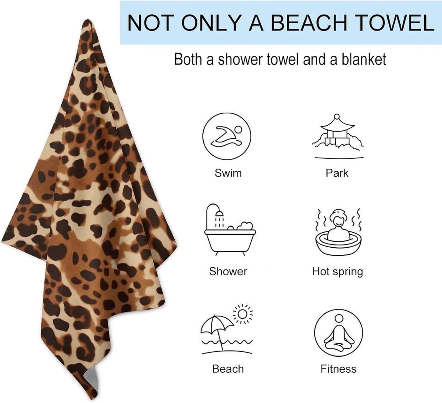 Swimming Towel, Bronze Brown Animal Print Printed Fashion Towel,Portable Towel,Durable Towel
