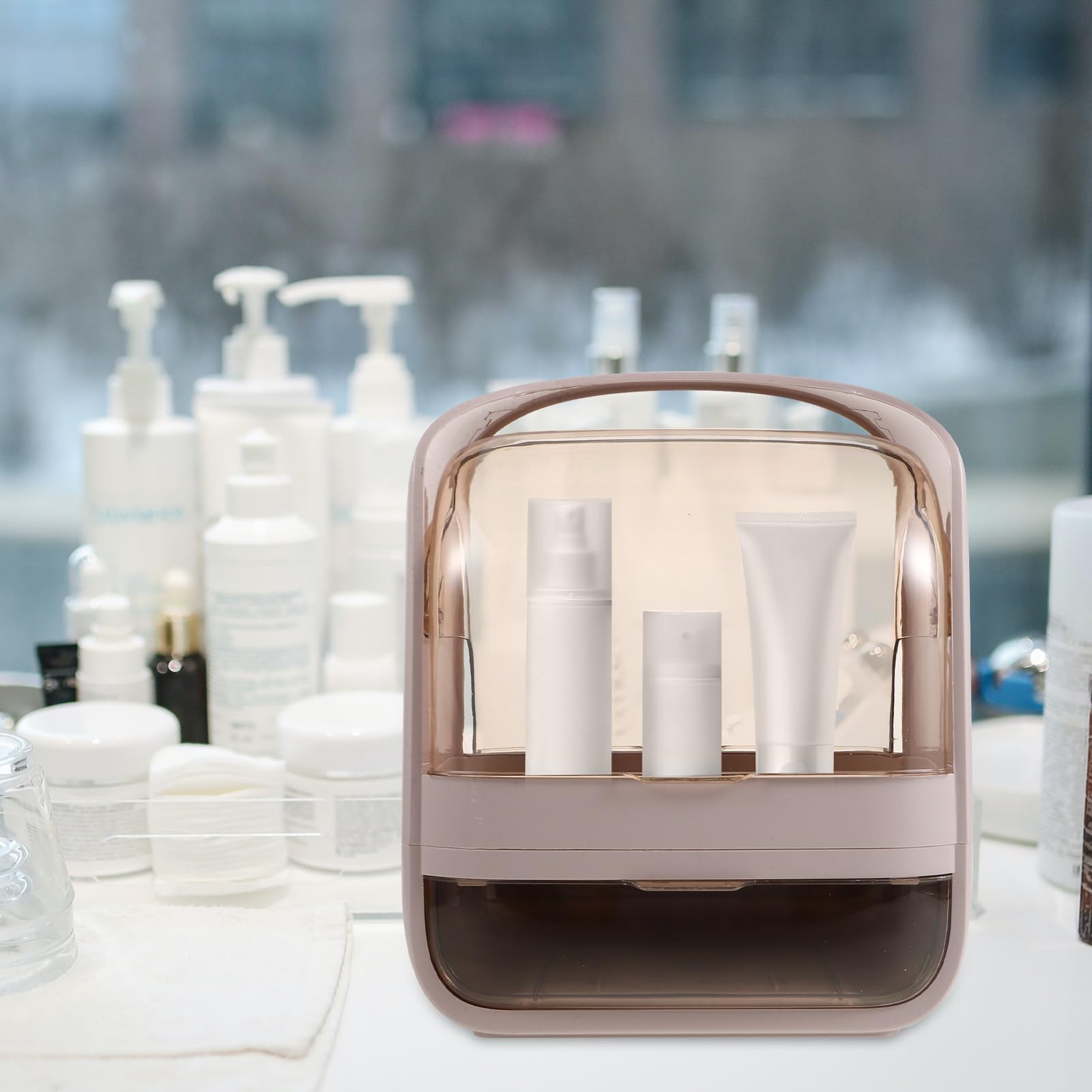 Organizador de Maquillaje Grande con Cajones, Abs, Rosa, Portátil