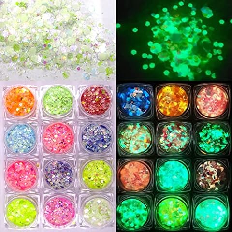 LuckForever 12 Colors Glow Glitter Cover