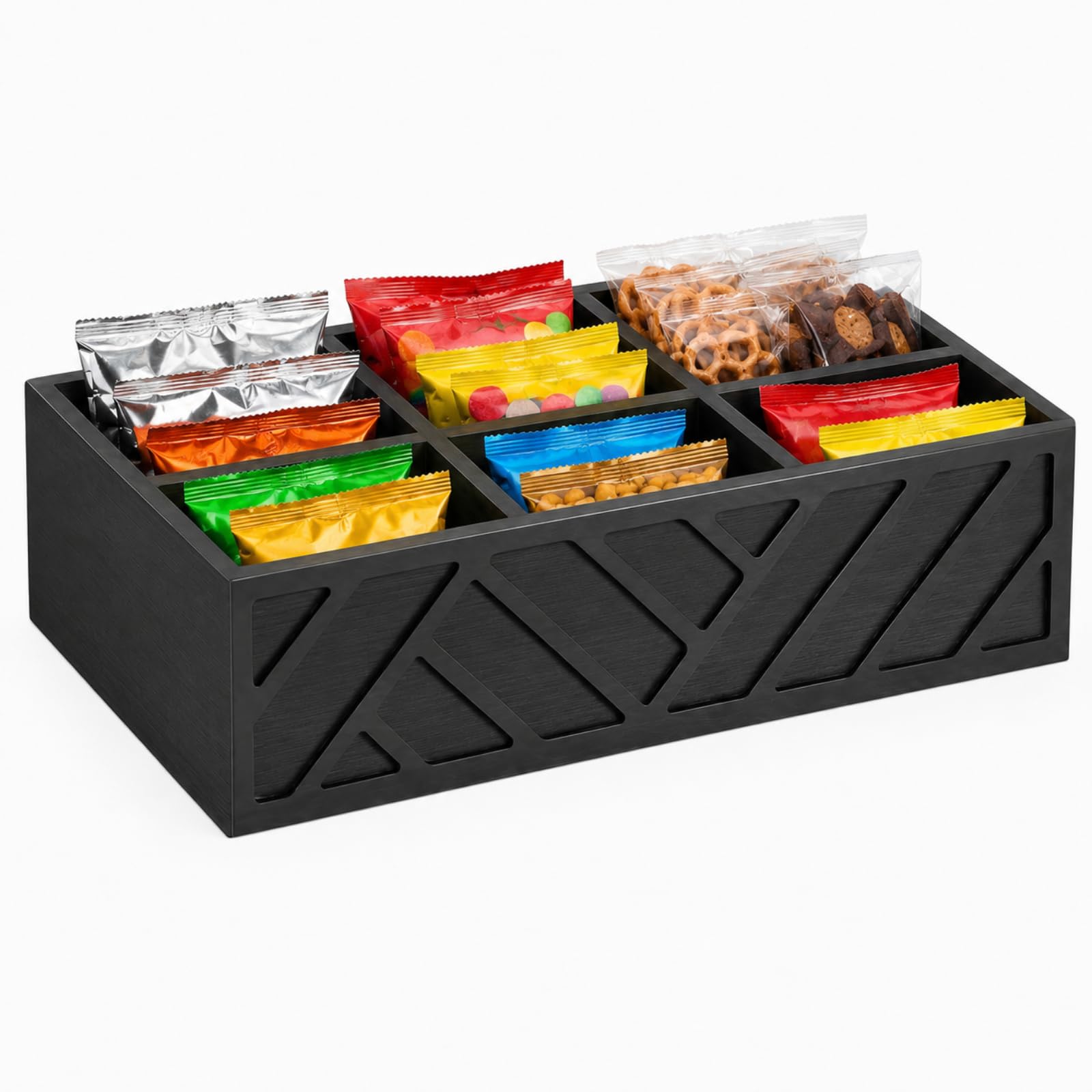 Gzsekken Black Snack Storage Contaienr Divided Food Storage Basket Cabinet Organiser for Sweetener, Snack