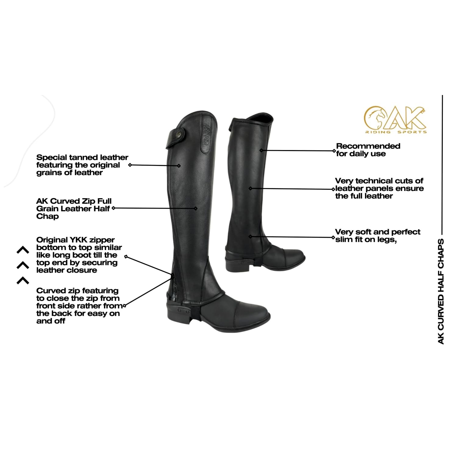AK Curvo Zip Pieno Fiore Vera Pelle Equitazione Mezzo Chaps
