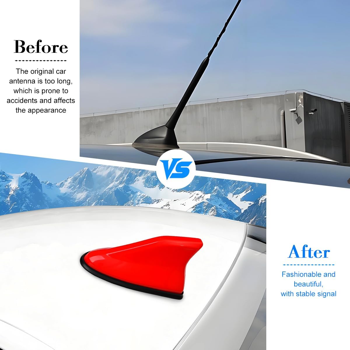 Car Shark Fin Antenna Cover, Vehicle Top Roof Aerials AM FM Radio Signal Base with Adhesive Tape, Automotive Shark Antenna Replacement Accessories, Universal for Truck Motorcycle RV (Red) image 5