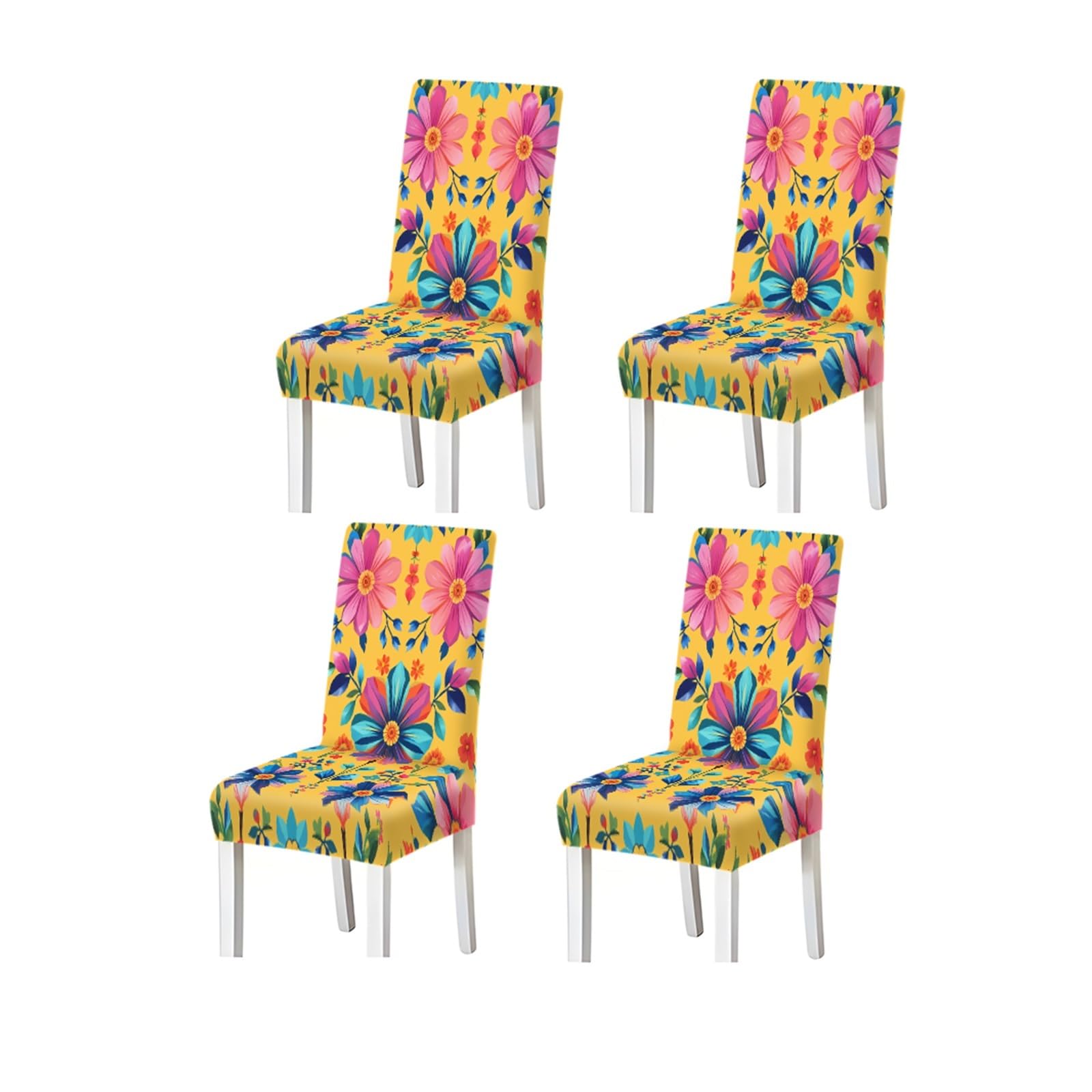 Bosuybn One Color Dining Chair Covers 2/4/6 Pieces, Stretch Slipcovers Yellow Floral Boho Style For Kitchen Dining Room Home Furniture Protectors For Home Dining Room(4Pcschair Cover)