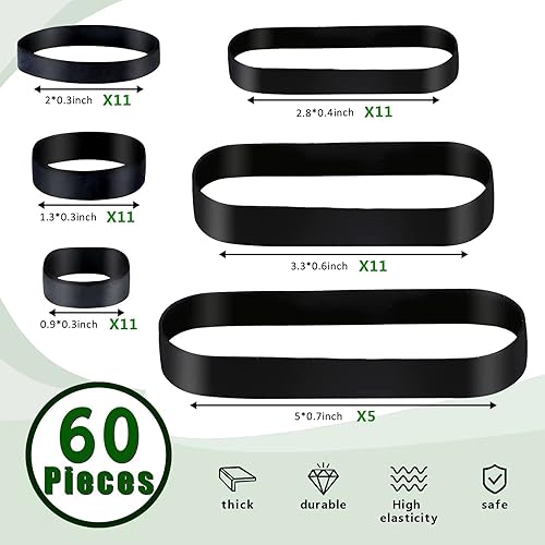 Miniatura 2 de 60 bandas de goma de alta resistencia de 6 tamaños, color negro, gruesas, anchas, de varios tamaños, para senderismo, campamento, supervivencia,