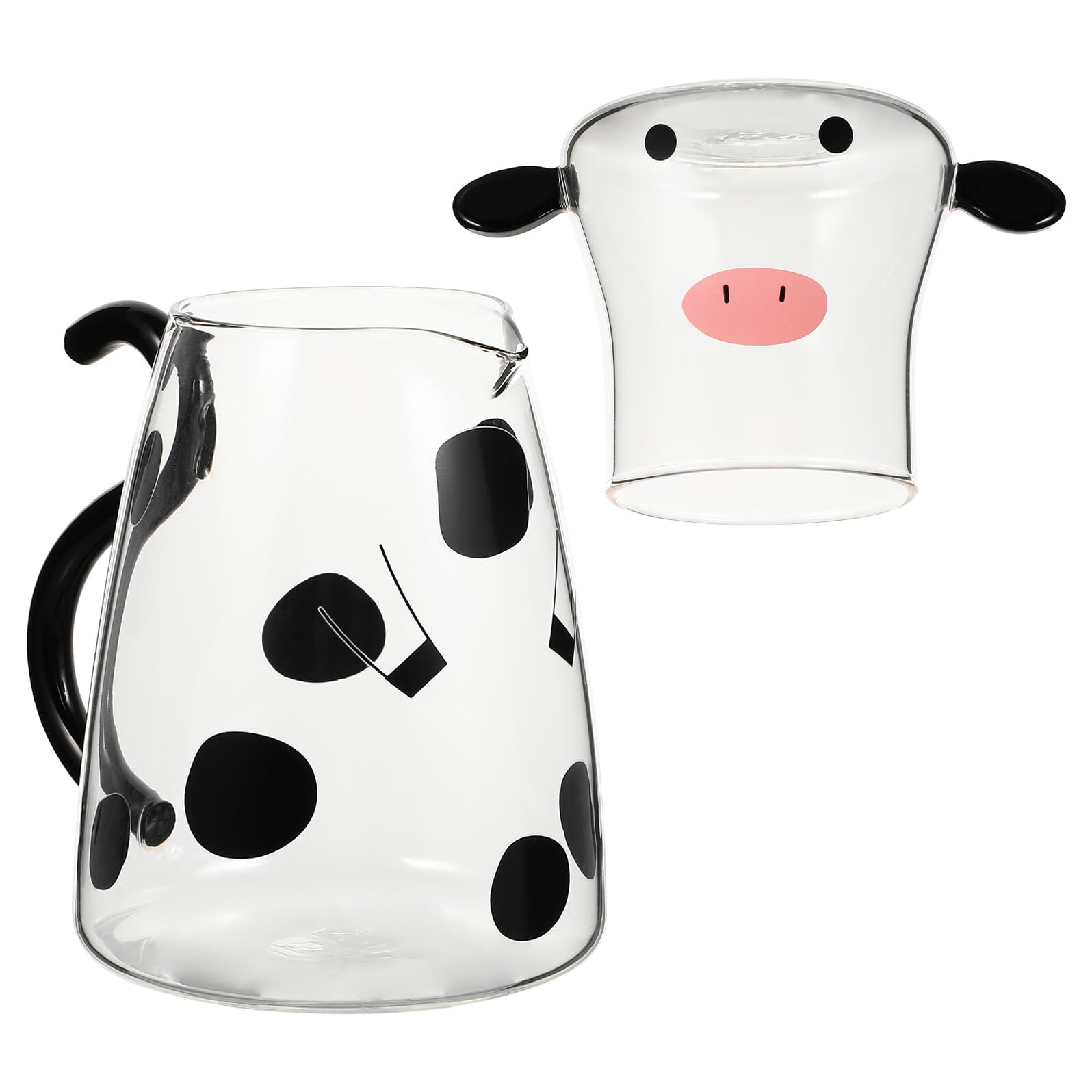 Ciieeo Caraffa per Acqua Fredda in Vetro Bottiglia per Acqua in Vetro Brocca per Succo Tazza Design Forma di Mucca Resistente al Calore per Uso Quotidiano