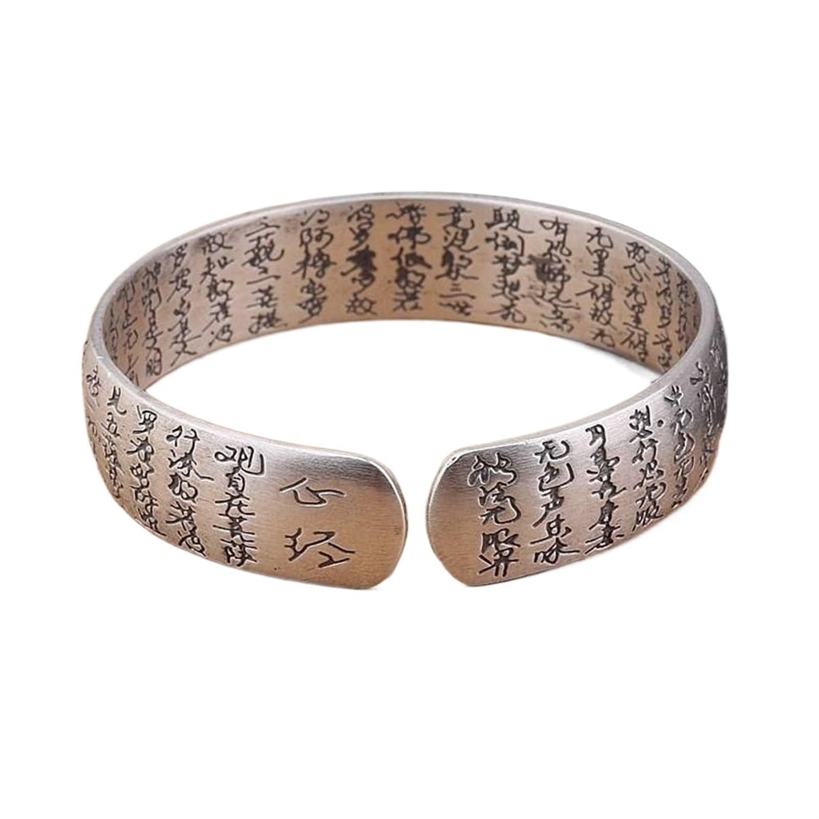 Bracciale in Argento, Bracciale Rigido alla Moda, Braccialetto in Argento S999 Bracciale Vintage con detti buddisti delle Scritture Bracciale Femminile Aperto in Argento 46g