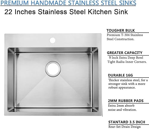 Miniatura 94 de SHACO Fregadero de cocina negro de 21 pulgadas, 21 x 20 pulgadas, montaje superior negro plomizo de acero inoxidable calibre 16, estación de trabajo