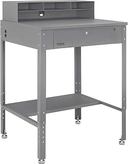 Global Industrial Flat Surfaced Shop Desk with Pigeonhole Riser & Cylinder Lock Drawer, 34-1/2