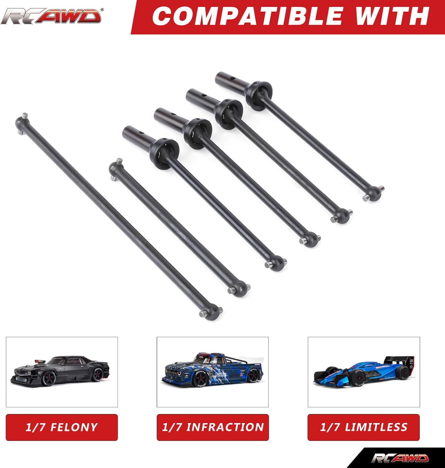 RCAWD Driveshaft Set Front and Rear CVD Drive Shafts Center Driveshafts Dogbones for Arrma Felony Infraction 6S Limitless V1 Upgrade Parts