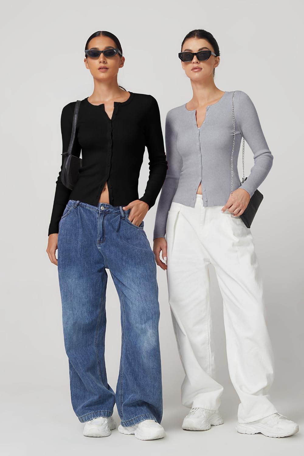 QINSEN Womens Long Sleeve Crewneck Cardigan Sweater Lightweight Button Down Knit Tops Outerwear - Image 6