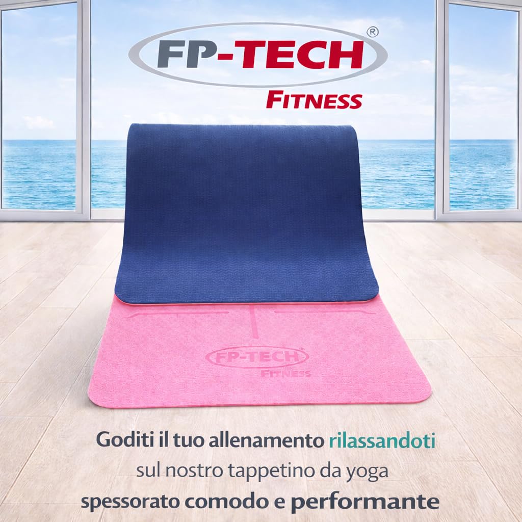 FP-TECH Tappetino da Yoga Imbottito Antiscivolo Fitness Pilates Ginnastica in TPE Mat con Sacca 183 X 68 X 0.8 CM