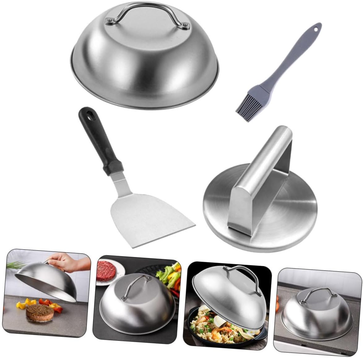 HANABASS 1set Stainless Steel Burger Press Handle Burger Patty Maker for Grilling BBQ Cooking Easy to Use Meat Press Tool for Shaped Patties Kitchen Supply