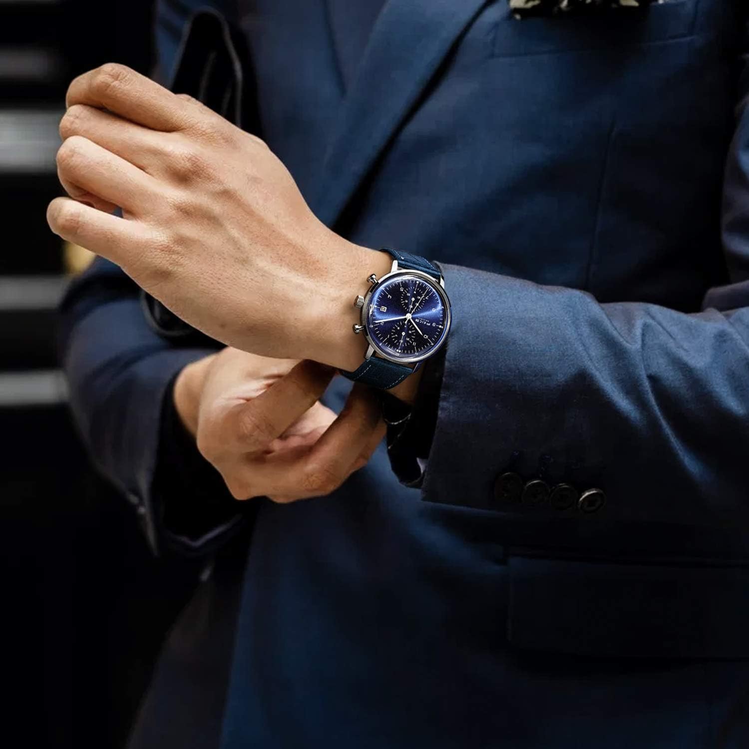 FEICE Mens Watches Ultra Thin Analog Quartz Watch Stainless Steel Luminous Dual Time Casual Watches for Men with Leather Bands Calendar -FS021