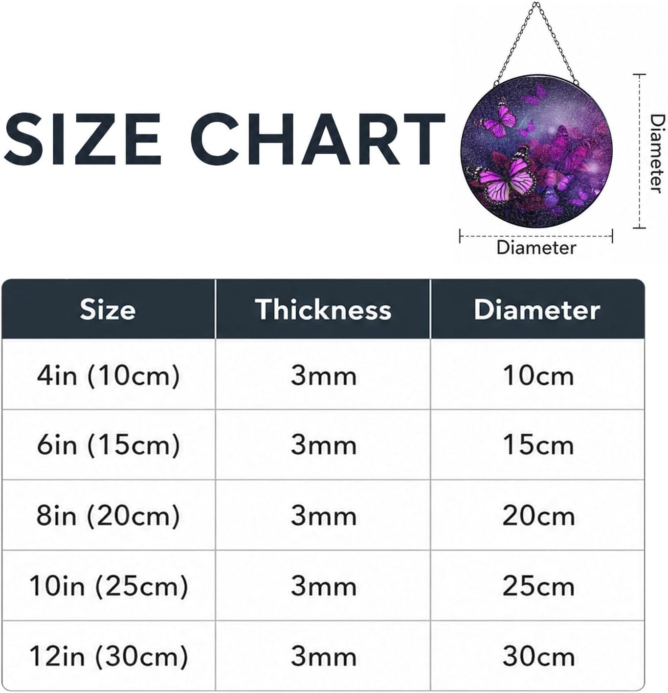 Stained Glass Window Hanging 10in（25cm）, Purple Butterflies Sun Catchers Indoor Window, Stained Glass Suncatcher Ornament with Metal Chain, Wall Art Home Decor Gift for Women Mother's Day