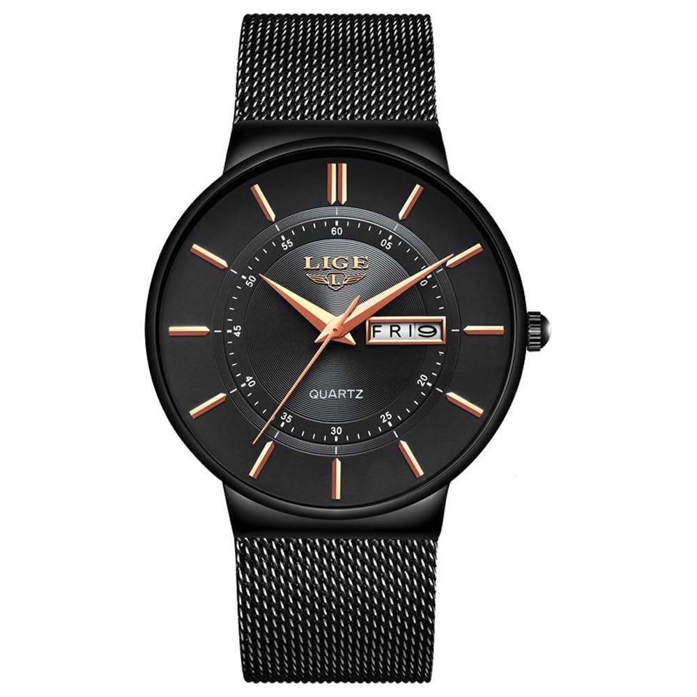 Reloj de pulsera con correa de malla numeral romana para hombre