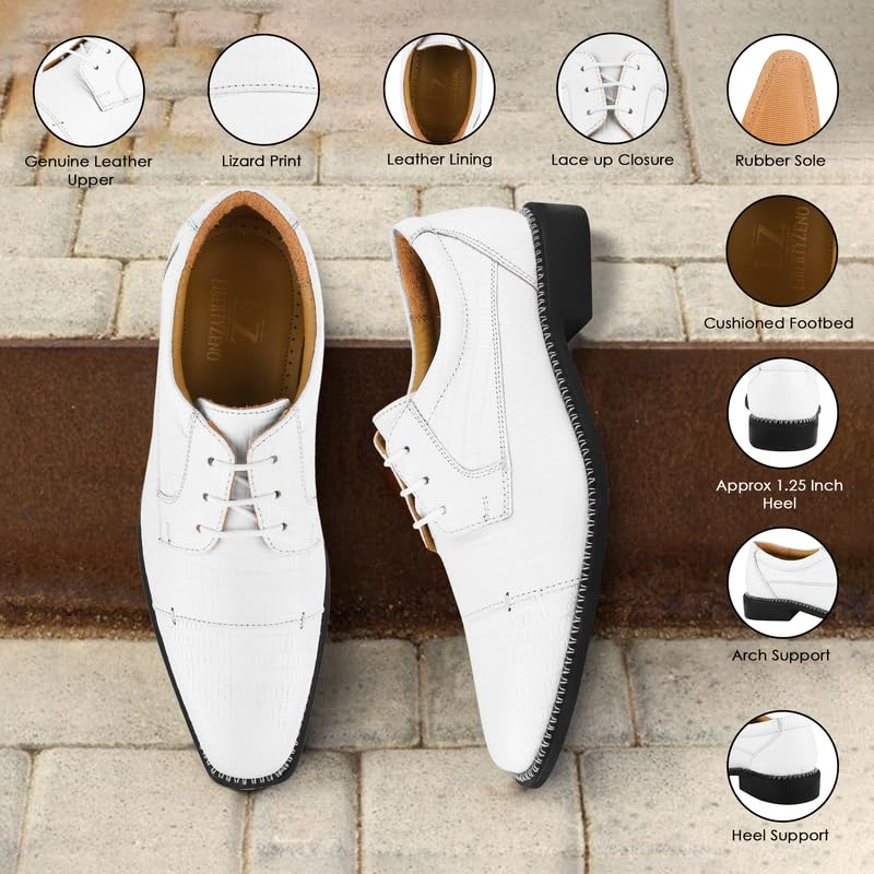 LIBERTYZENO Mens Plain & Lizard Print Genuine Leather Adults Lace Up Oxford Dress Shoes for Prom Graduation2