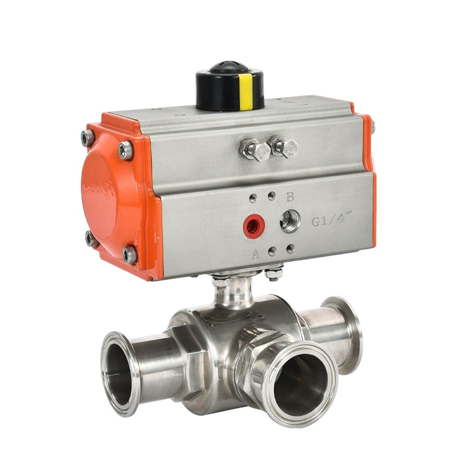 CXFCIHFT 38mm 3 Way 304 Stainless Steel Tri Clamp Ferrule Type Pneumatic Ball Valve With Double Acting Cylinder