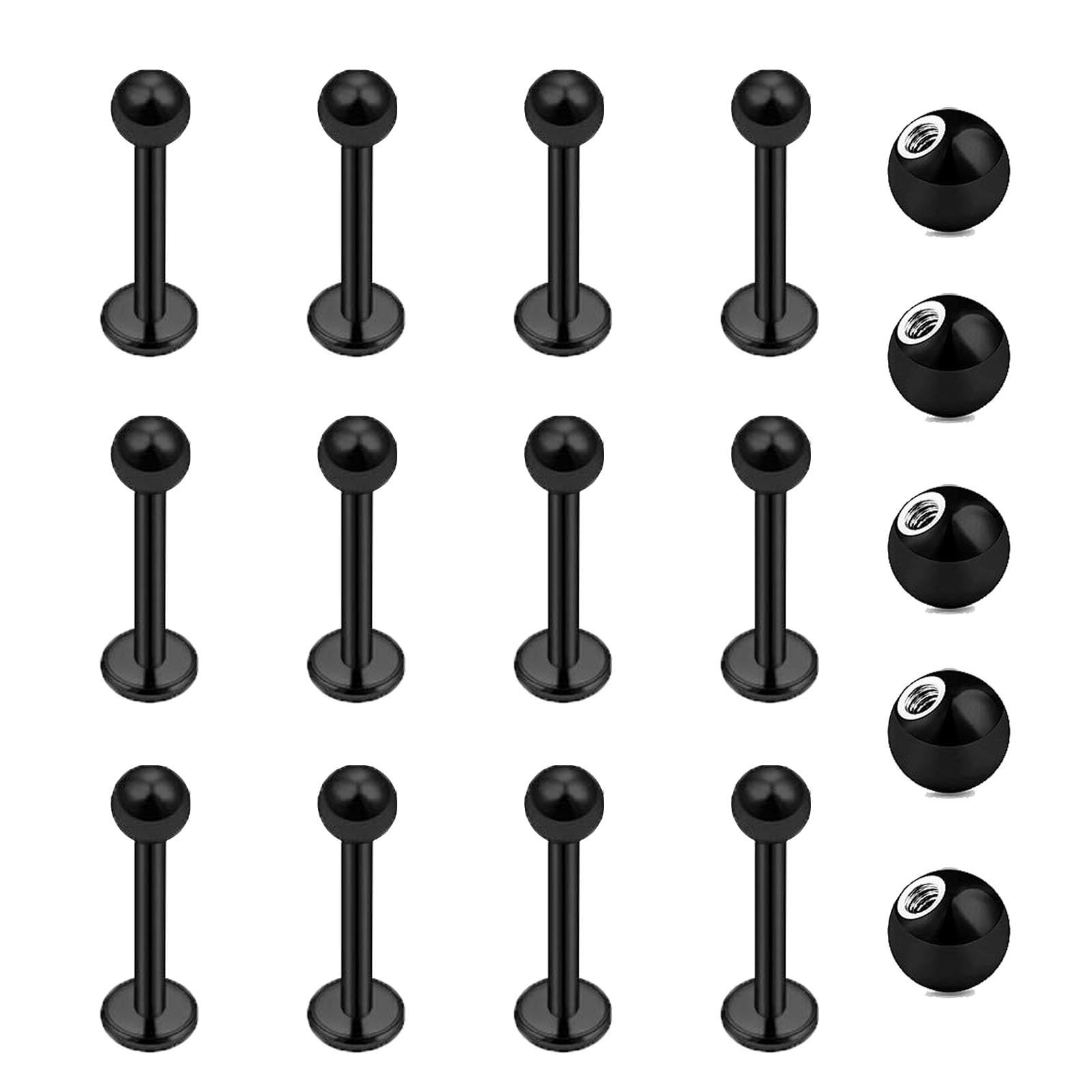 Gojewen 12er Lippenpiercing Stecker 1,2mm Chirurgenstahl Piercing Lippe Labret Helix Tragus Stud Silber Gold Schwarz 6mm 8mm 10mm 12mm