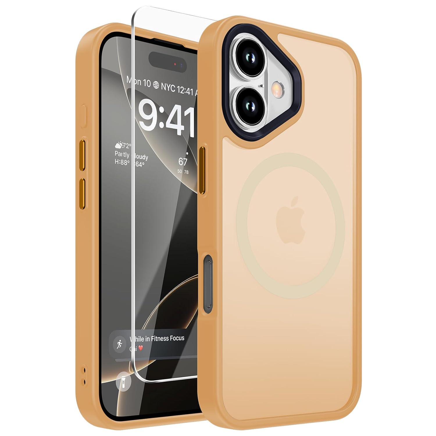 DEERLAMN for iPhone 16 Case with Screen Protector, [Compatible with MagSafe] Shockproof Protection Magnetic Translucent Matte Slim Phone Cover for Women Men-Yellow Bronze