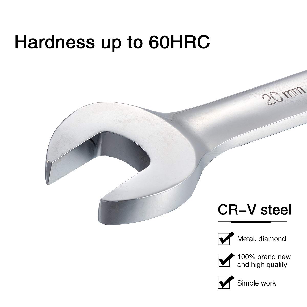 KATUR Llave de Carraca Combinada 20mm, Llave de Carraca con Cabeza Flexible, Diseño Industrial de Doble Uso, Herramienta Profesional Métrica de Acero Cromo Vanadio