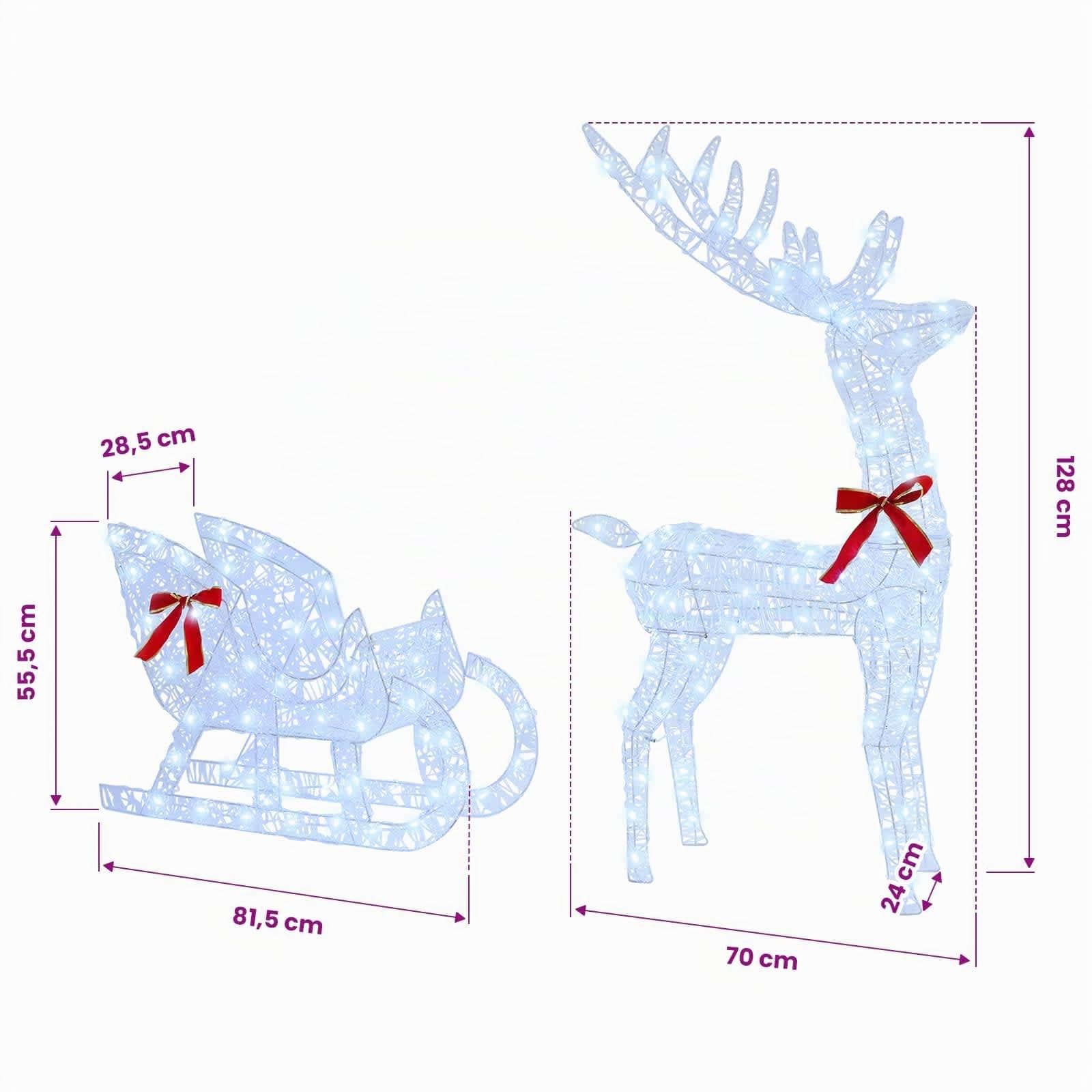 vidaXL Traîneau tiré par Un Renne Blanc Froid 70 x 26 x 130 cm, Sapin Moderne, déco en Rennes Durable, Figurine de Noël, lumières LED USB, déco Acrylique Minimaliste