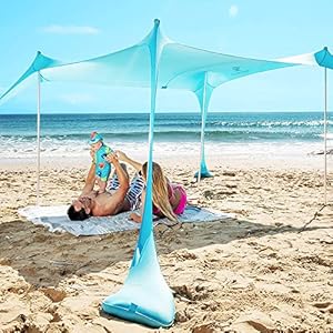 SUN NINJA Tente Pop Up de Plage – Tente de Plage Anti UV pour Bebe – Protection du Soleil pour Bébé Enfant Adulte – Plage Camping Pêche ou Randonnée – 300 x 300 cm – Turquoise