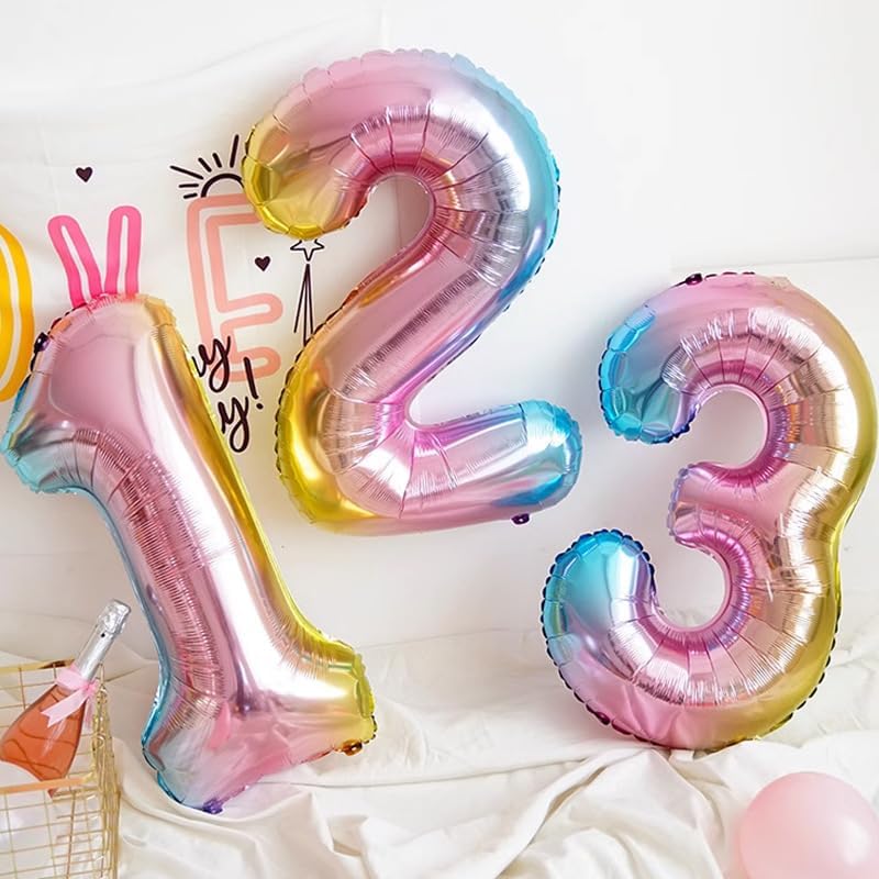 Miniatura 5 de Maine Globo de 40 pulgadas con el número 2, globos de fiesta, globos de feliz cumpleaños, globos de colores de gran tamaño degradado arcoíris, globo