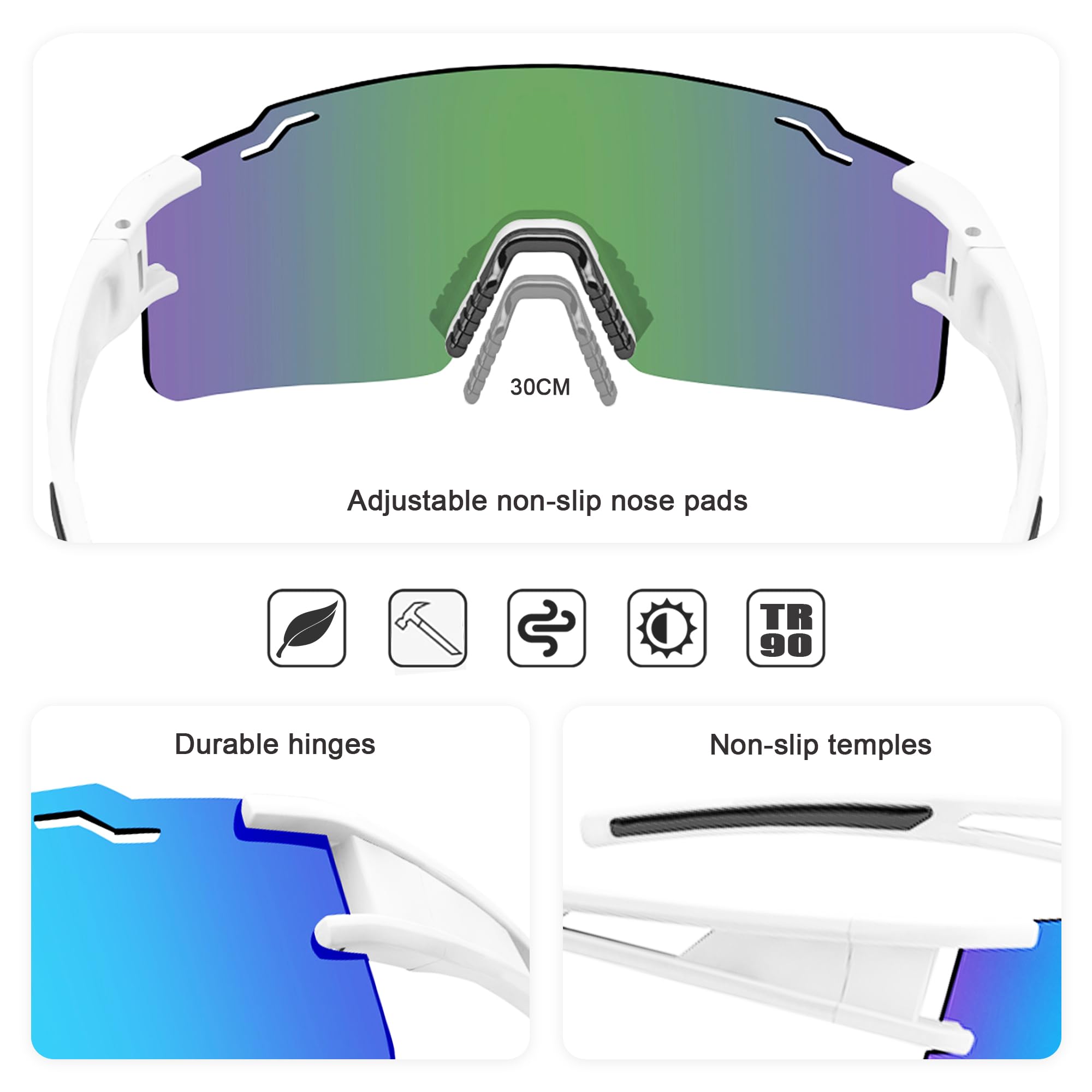 PITFEROCE Sports Polarized Sunglasses Men Women UV400 Protection Baseball Glasses Running Sunglasses for Cycling Softball