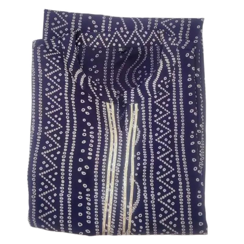 Women's Rayon Round Neck Royal Blue Leheriya Printed 3/4th Sleeves Kneelength Kurti-image-23