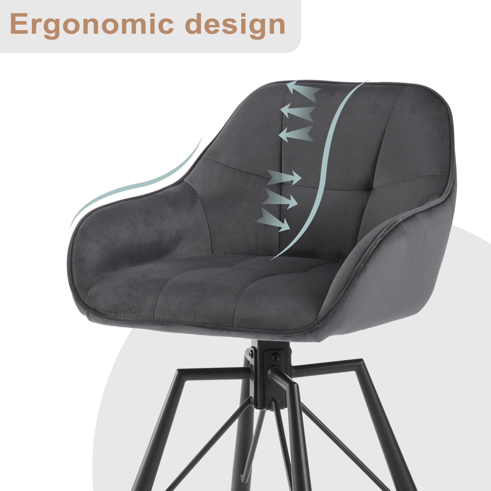 WOLTU Barhocker 2er Set, 360°drehbar Barstuhl Bistrohocker mit Rückenlehne Tresenhocker mit Lehne Fußstütze 4 Beinen, drehbar, gepolstert, Samt Metall, Dunkelgrau, BH397dgr-2