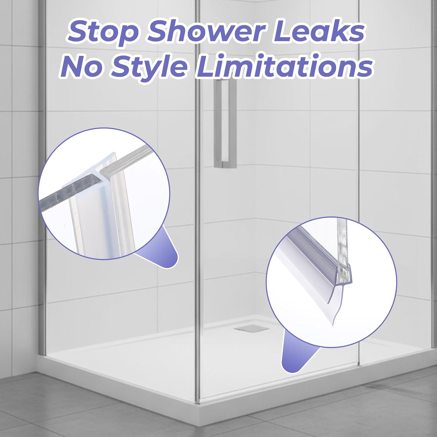 6 Pcs Shower Door Bottom Seal Strip Shower Sweep 5 Packs 16.5 Inch Frameless Seal for 1/4" Glass Door and 1 Pack 78.7 Inch Long Ultra Clear Side Strip, Stop Showers Leaks