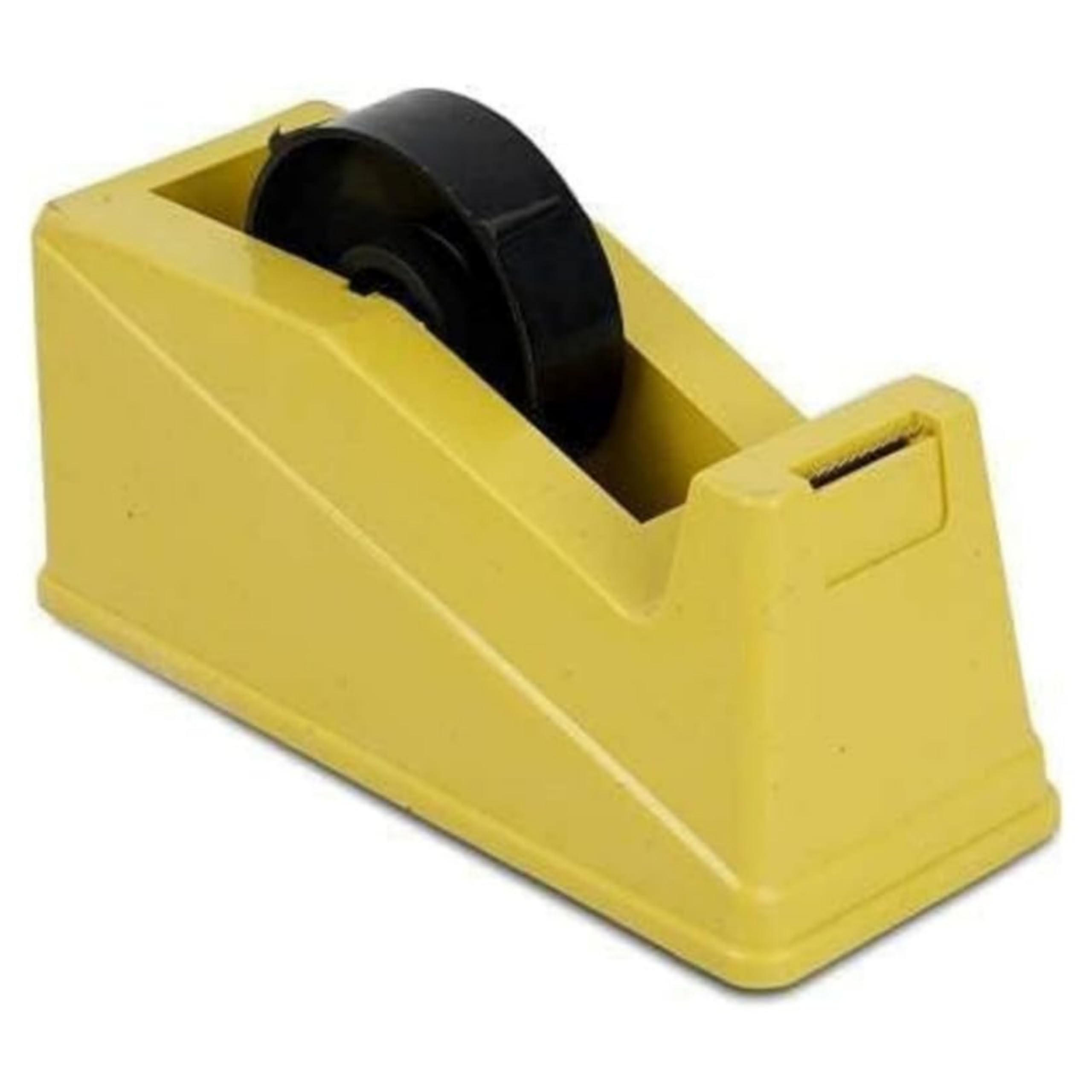 Tape Dispenser Heavy Duty 1 Inch | Durable Stationery Tape Cutter with Rubber Base | Stable & Non-Slip Tape Holder | Built-in Paper Cutter | for Office, Home, Packaging & Craft Use | Light Yellow 3
