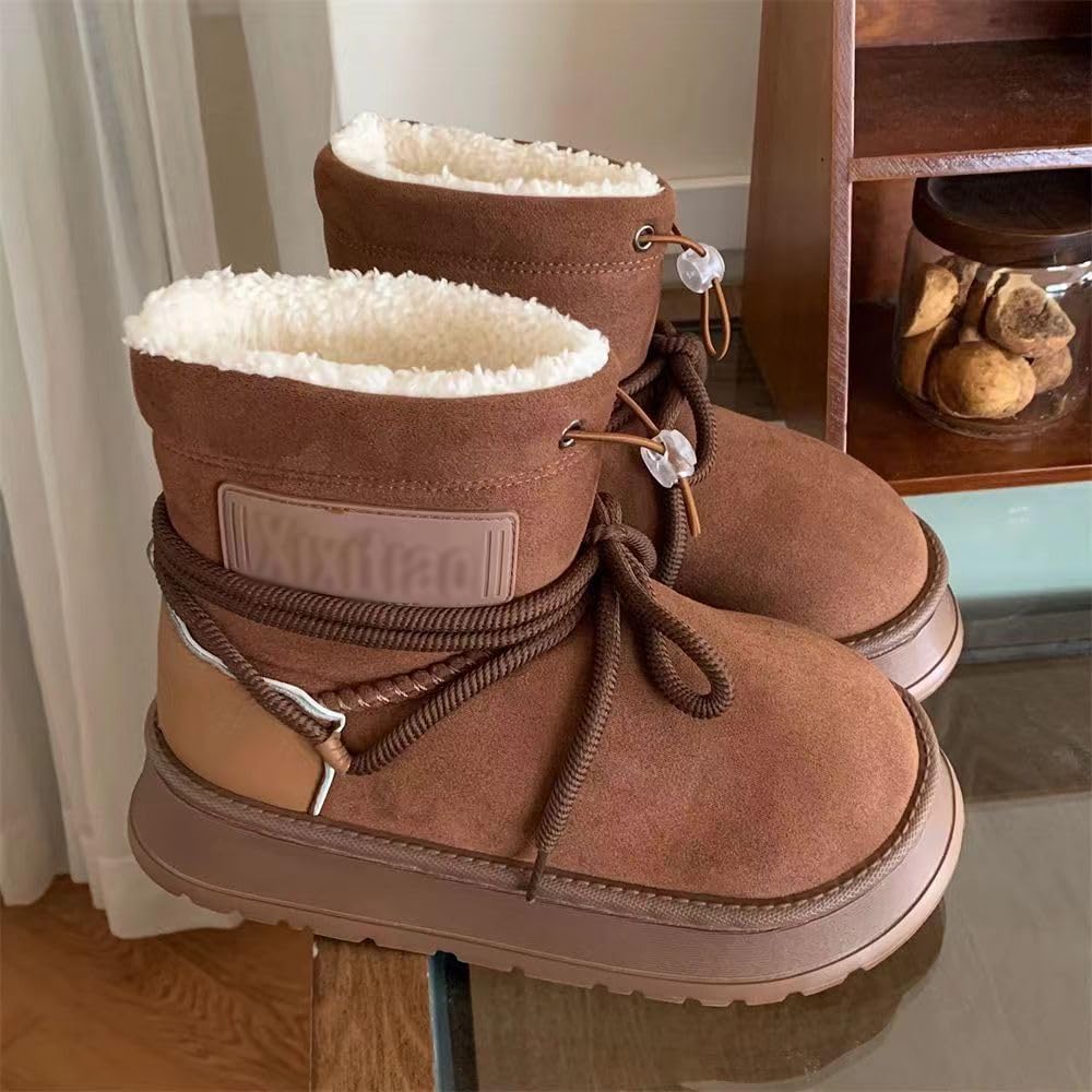 Women's Faux Fur Snow Boots Fuzzy Plush Warm Winter Y2k Aesthetic Cute Snow Shoes with Elastic Ankle