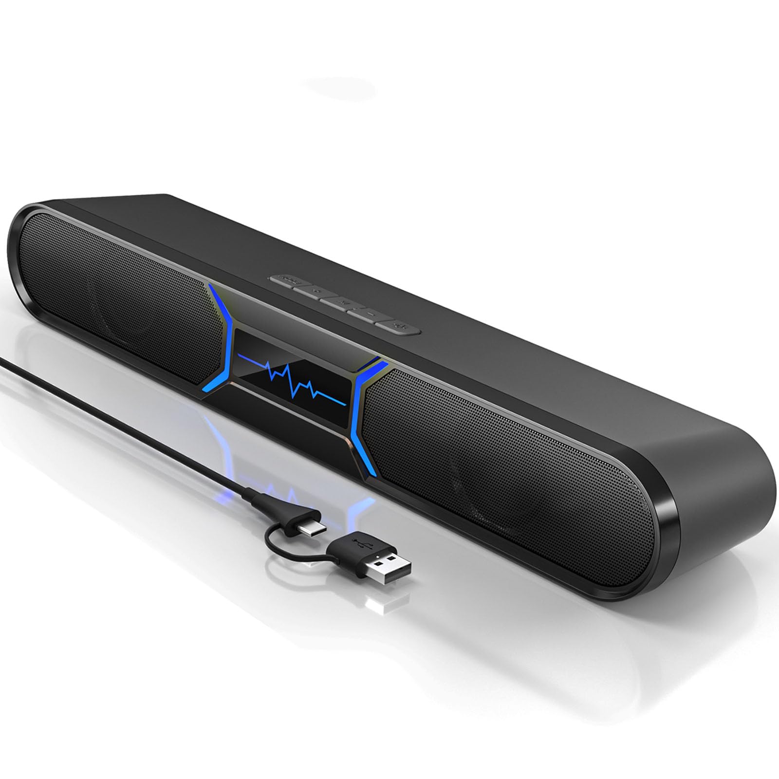 Altoparlanti per computer per PC desktop, soundbar Bluetooth per PC con doppio bass reflex per monitor, altoparlanti da gioco RGB alimentati tramite USB con ingresso cablato, suono stereo per laptop