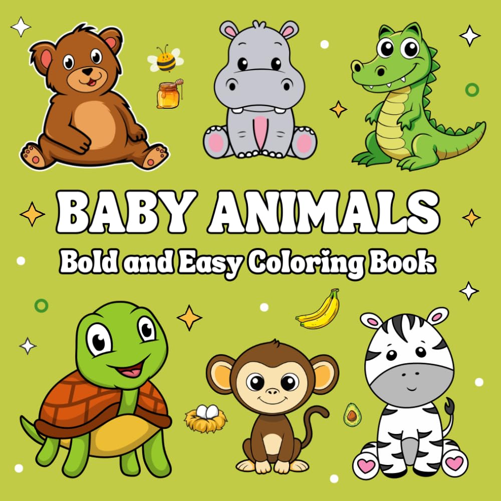 Baby Animals Coloring Book for Adults and Kids, Bold and Easy, Simple and Big Designs for Relaxation