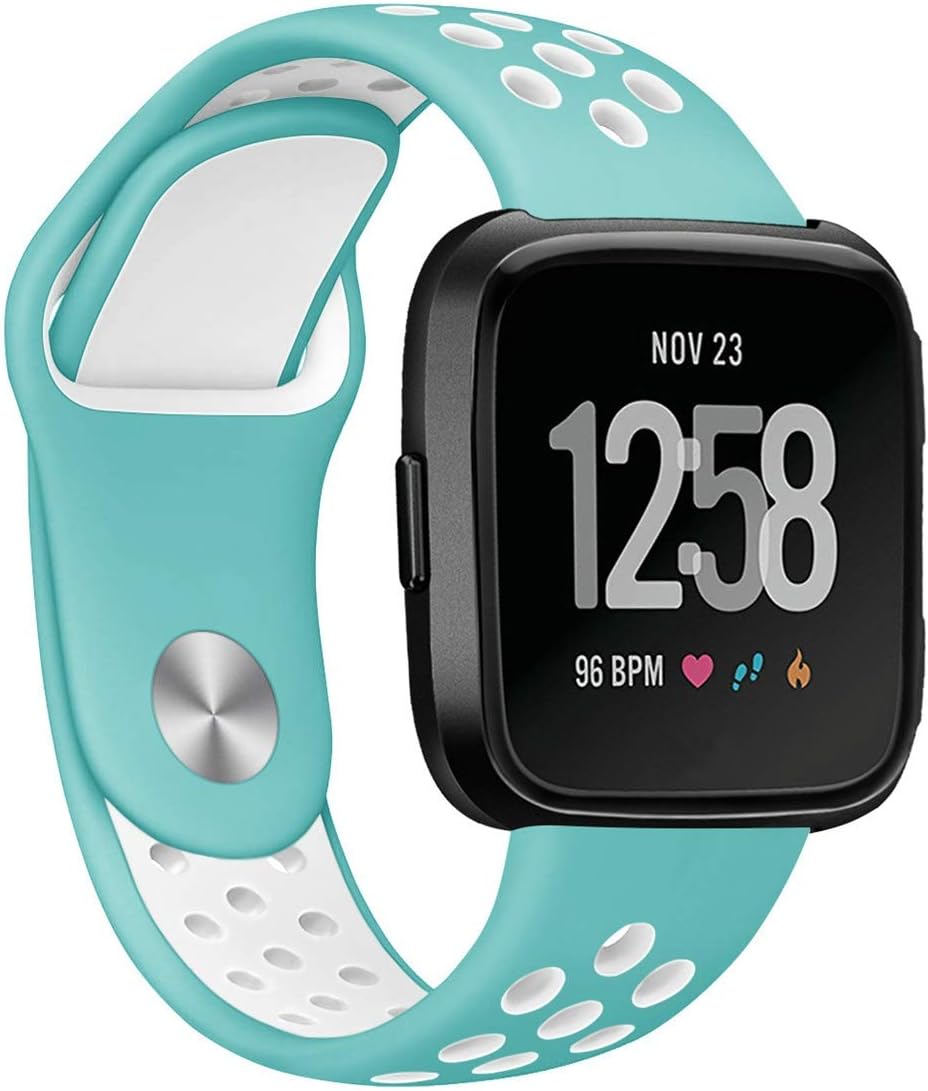 Cmore for Fitbit Versa 2 Bands,Fitbit Versa/Lite Edition Bands for Women/Men,Breathable Accessories Strap Wristband Replacement Sport Watch Bands for (5.5" ~ 7.5") inch Wrist, (Small,Teal White)