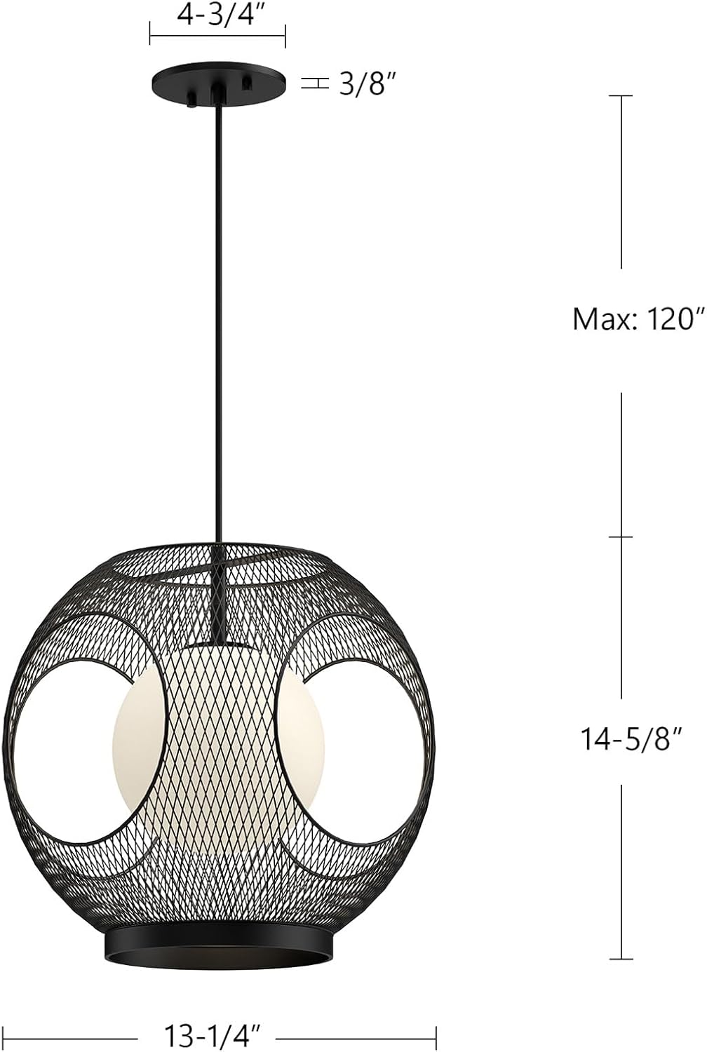 Kuzco Lighting Kona 13" Exterior Pendant | Black Finish | Matte Opal Glass Diffuser | Modern Outdoor Hanging Light Fixture | Made of Aluminum and Glass | 13.25"L x 13.25"W x 14.63"H | EP56913-BK/OP