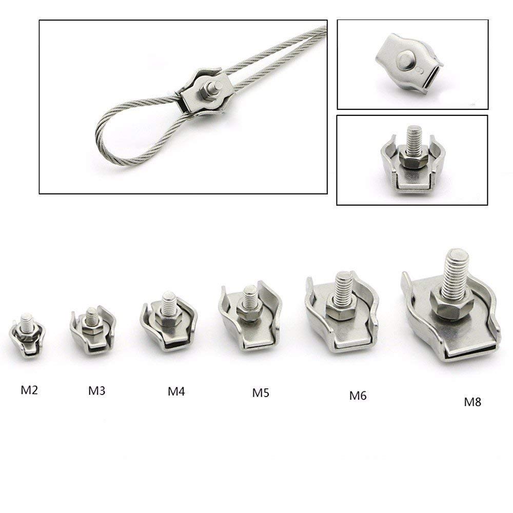 JCBIZ 6pcs M4 1-Post Wire Rope Clip Stainless Steel Wire Rope Clips Fixing Simplex Wire Rope Clip Cable Clamp Caliper