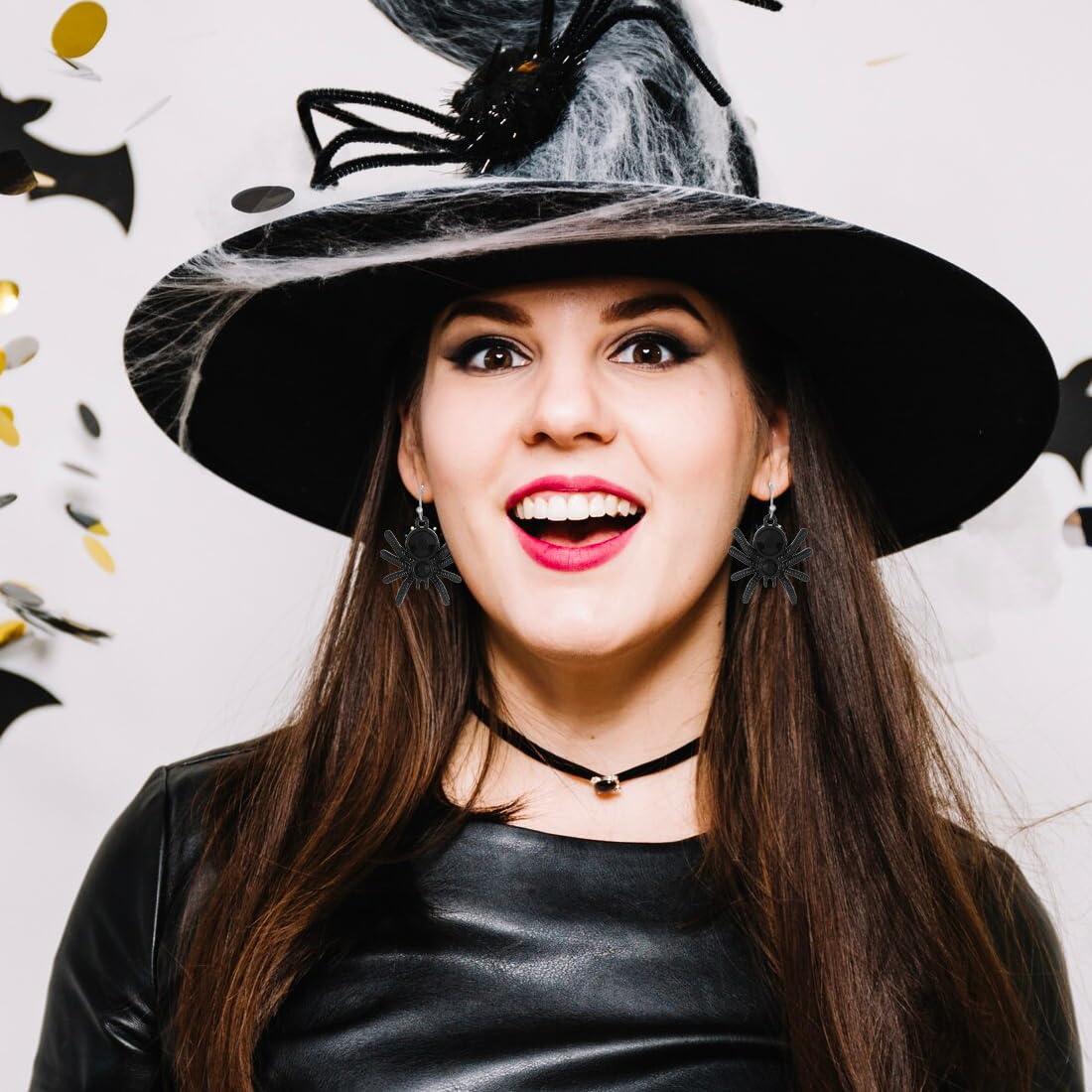 Juego de 6 pares de aretes de Halloween, aretes divertidos de calabaza, murciélago y araña, colgantes con temática de araña, decoraciones para niñas y mujeres