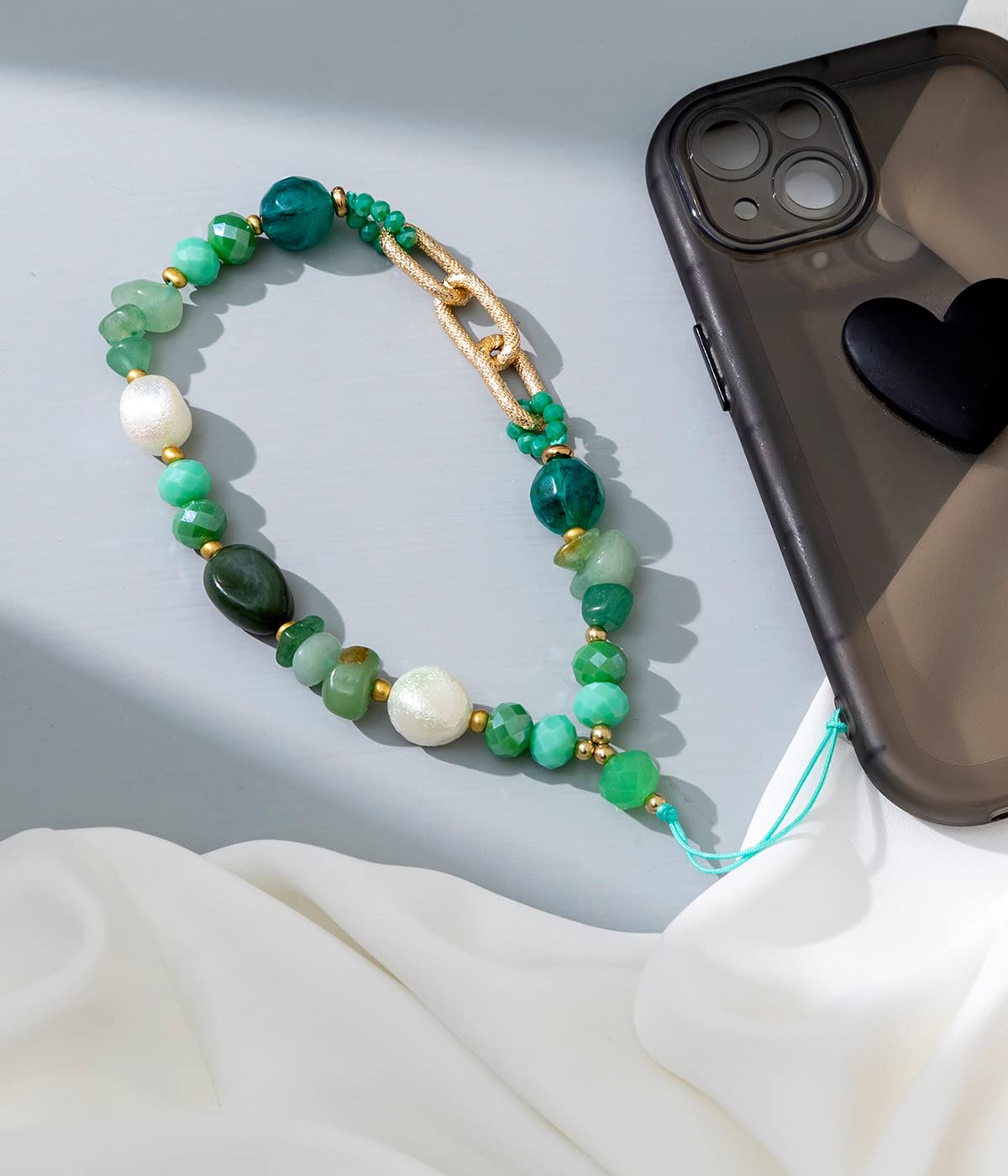 Cordino Per Cellulare Con Pendente In Cristallo Verde - Antiperdita Per Telefono, Portatile E Chiavi