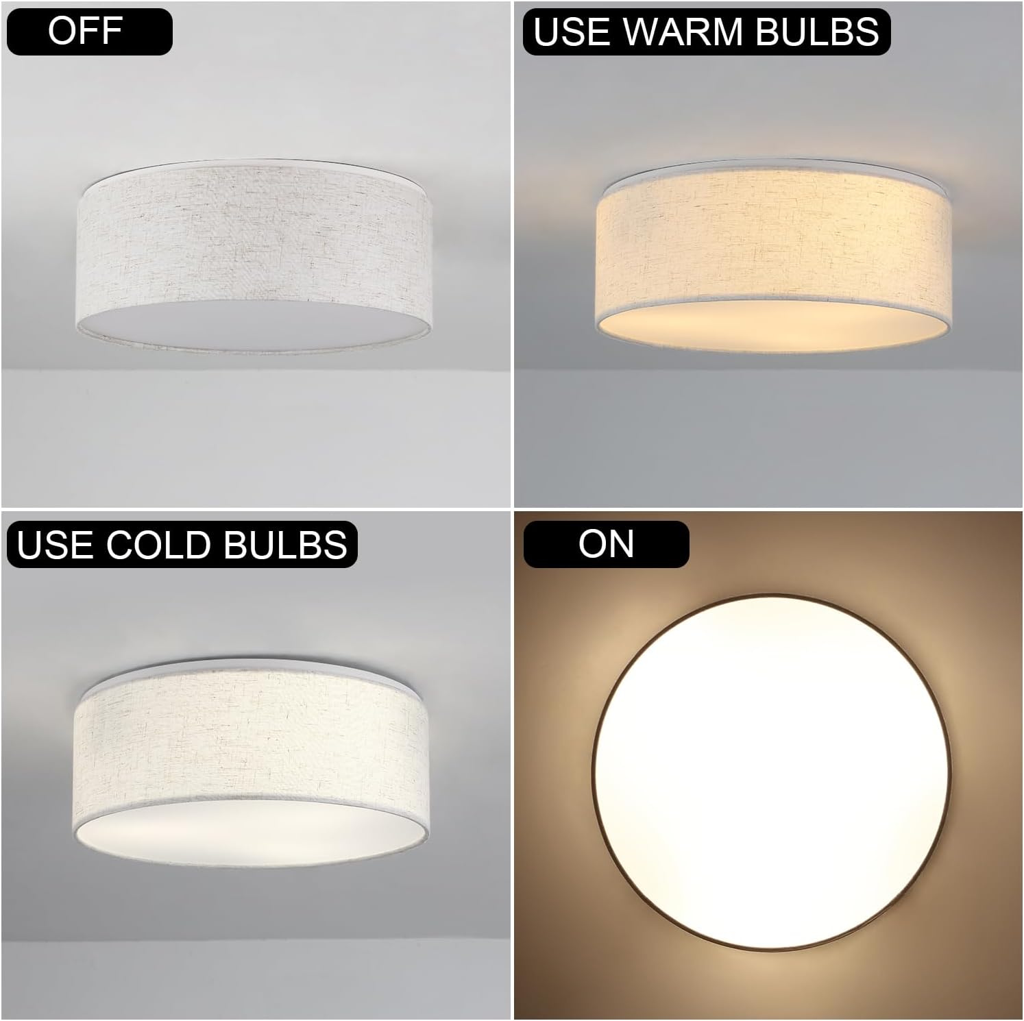 Luupyia 3-Lights Drum Ceiling Light Fixture 12.6 Inches, Vintage Unique Semi Flush Mount Ceiling Lighting with Fabric Drum Shade, Farmhouse Chandeliers for Bedroom, Hallway, Entry, Foyer E26 60W